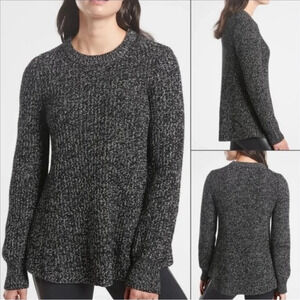 ATHLETA Wool Blend Sierra Crew Neck Sweater Black Marl SMALL Chunky Knit Speckle